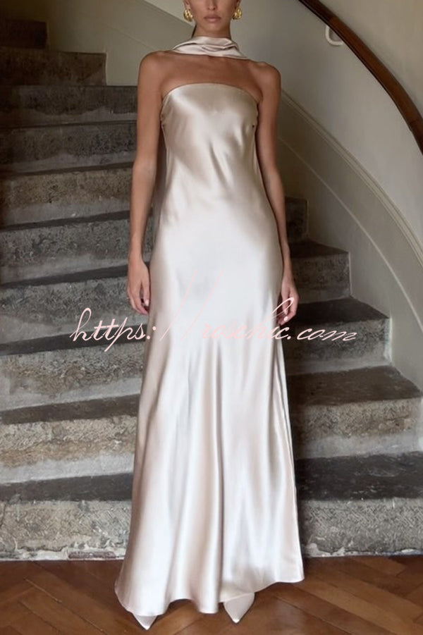 Satin Color Strapless Slim Maxi Dress