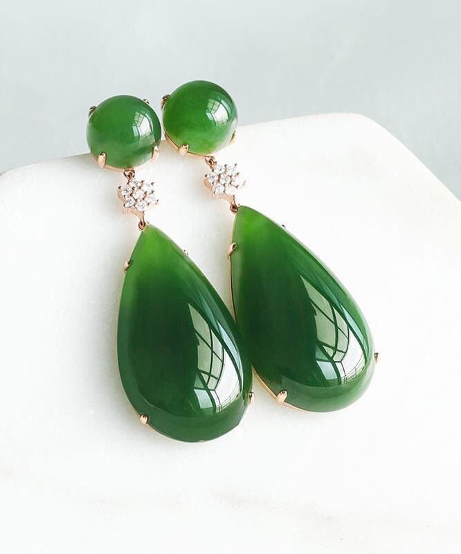 Spinach Green Jade Zircon Water Drop Drop Earrings