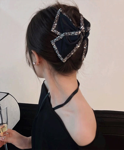 Black Zircon Bow Shark Clamp Hairpin