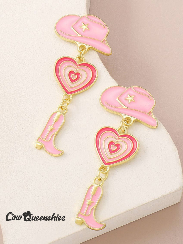 Western Cowboy Wind Hat Love Cowboy Boots Earrings