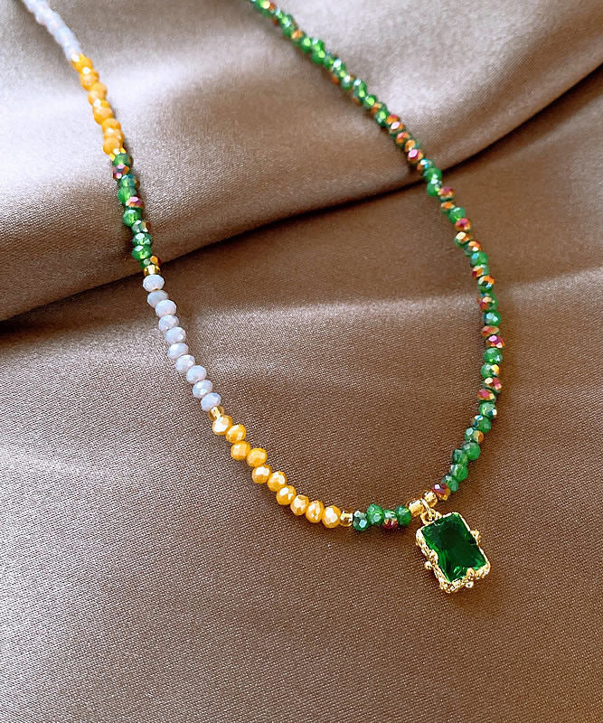 Colorblock Sterling Silver Overgild Beading Gem Stone Pendant Necklace