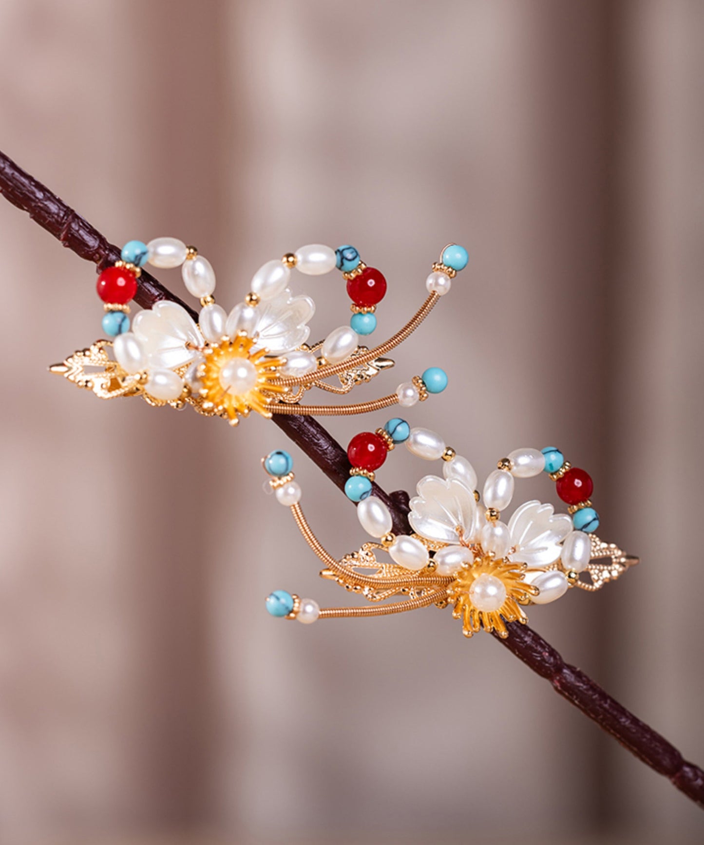 Retro Rainbow Alloy Colored Glaze Pearl a Pair Hairpin