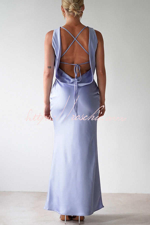 Color Backless Lace-up Slim Maxi Dress