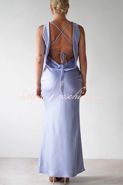 Color Backless Lace-up Slim Maxi Dress
