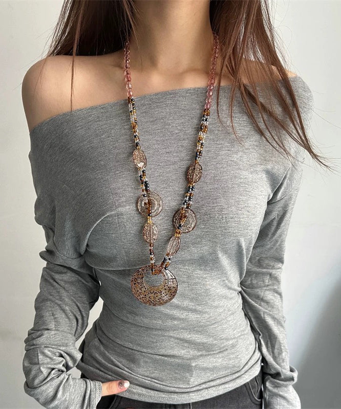 Leopard Acrylic Beading Ellipse Sweaters Pendant Necklace
