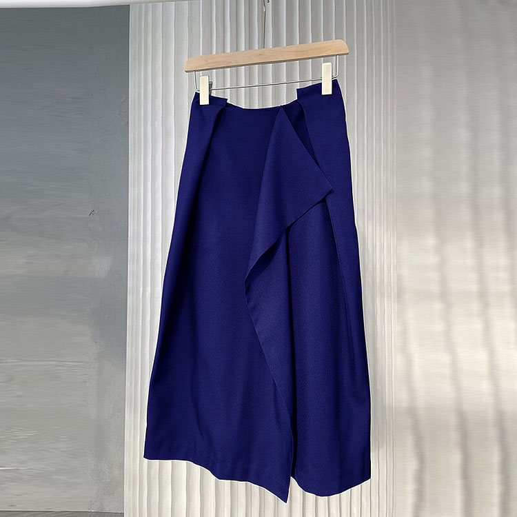 4.29modern Royal Blue Irregular Pleated Patchwork Skirt