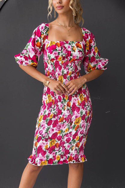 Midnight Beauty Smocked Midi Dress