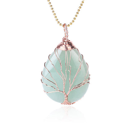 Buddha Stones Natural Quartz Crystal Tree of Life Healing Energy Necklace Pendant