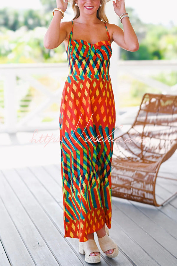 Jamila Unique Printed Backless High Rise Suspender Maxi Dress
