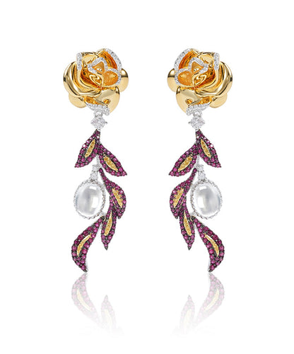 Colorblock Sterling Silver Overgild Zircon Jade Drop Earrings