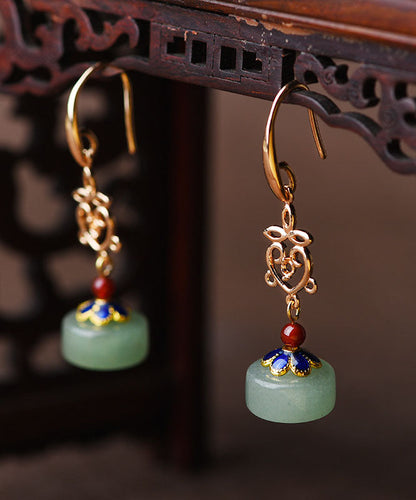 Green Fine Jade Original Design 14k Gold Drop Earrings