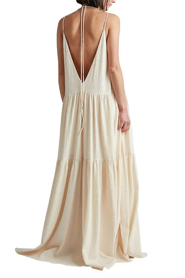 Resort Deep V-neckline Strappy Maxi Dress