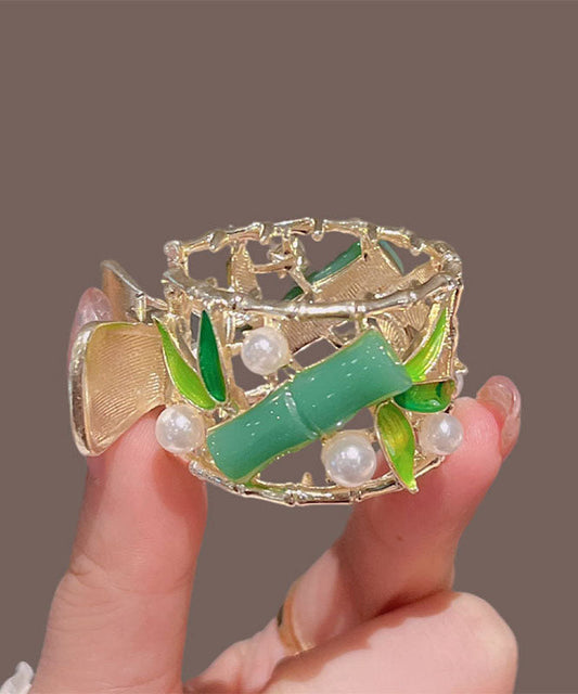 Green Alloy Pearl Bamboo Joint Hollow Out Hairpin