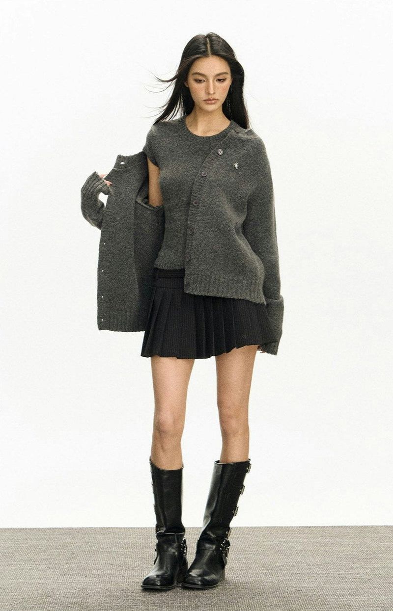 Ribbed Trim Button-up Cardigan