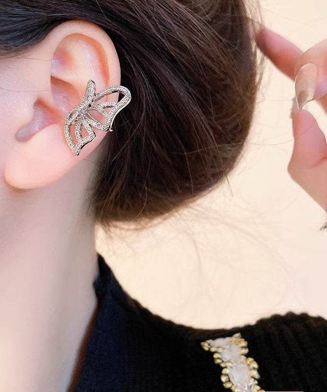 Stylish Silk Copper Zircon Butterfly Hollow Out Stud Earrings