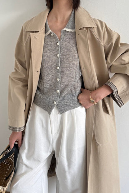 Lace Peter Pan Collar Lightweight Wool Knit Cardigan