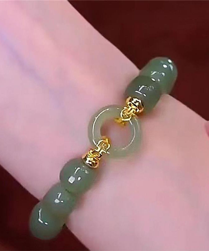 Boutique Green Alloy Jade Ping an Buckle Chain Bracelet