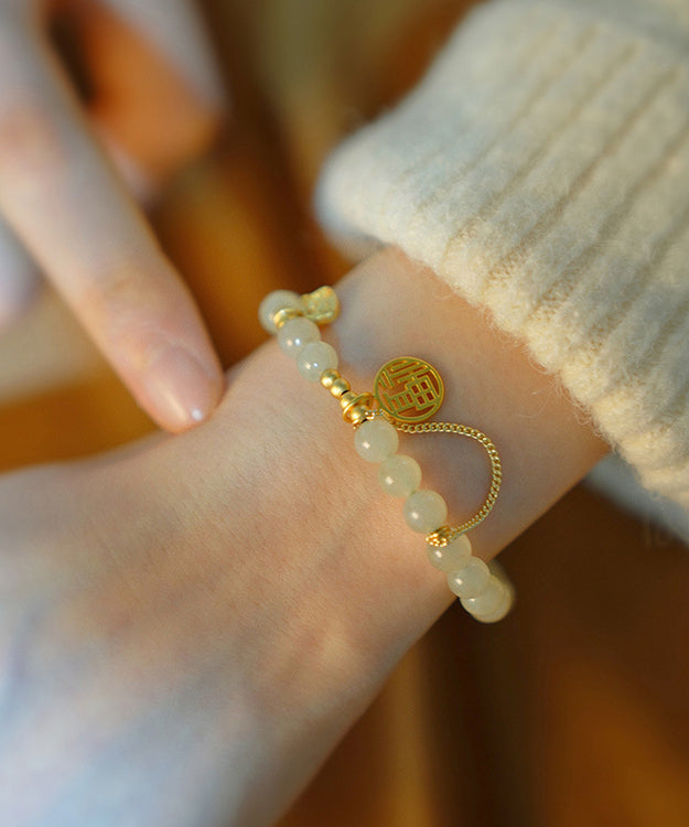 Diy Gold Ancient Gold Jade Fu Character Tassel Charm Bracelet