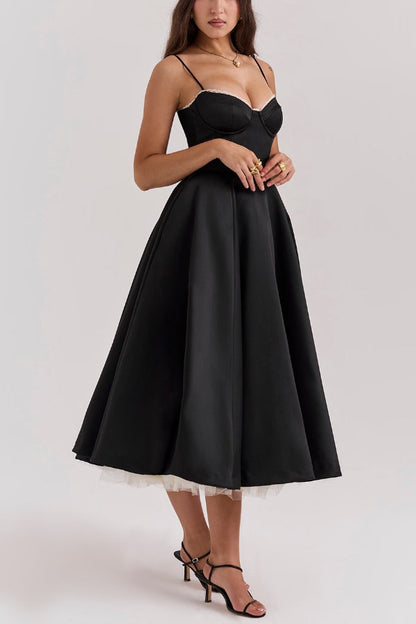 Suspender V-neck Sleeveless Tutu Maxi Dress