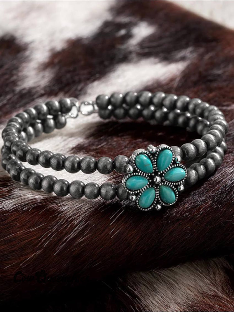 Turquoise Flower Beaded Bracelet