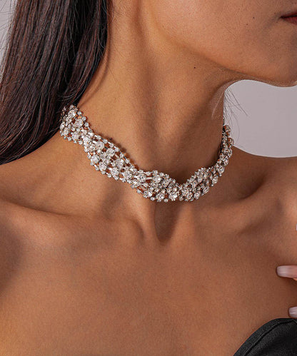 Classy White Sparkling Zircon Collar Necklace