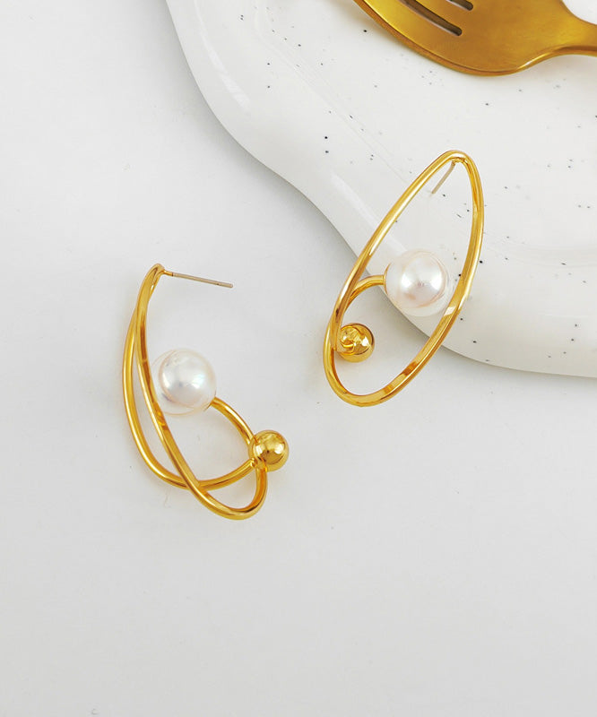 Regular Gold Copper Overgild Pearl Hoop Earrings