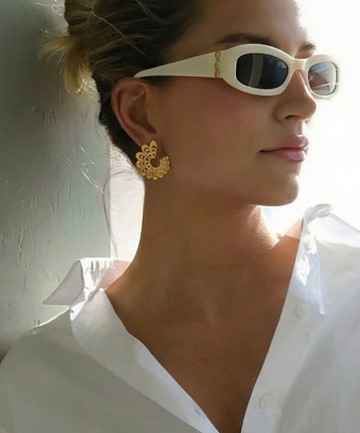 Golden Hollow Out Fan-shaped Metal Stud Earrings