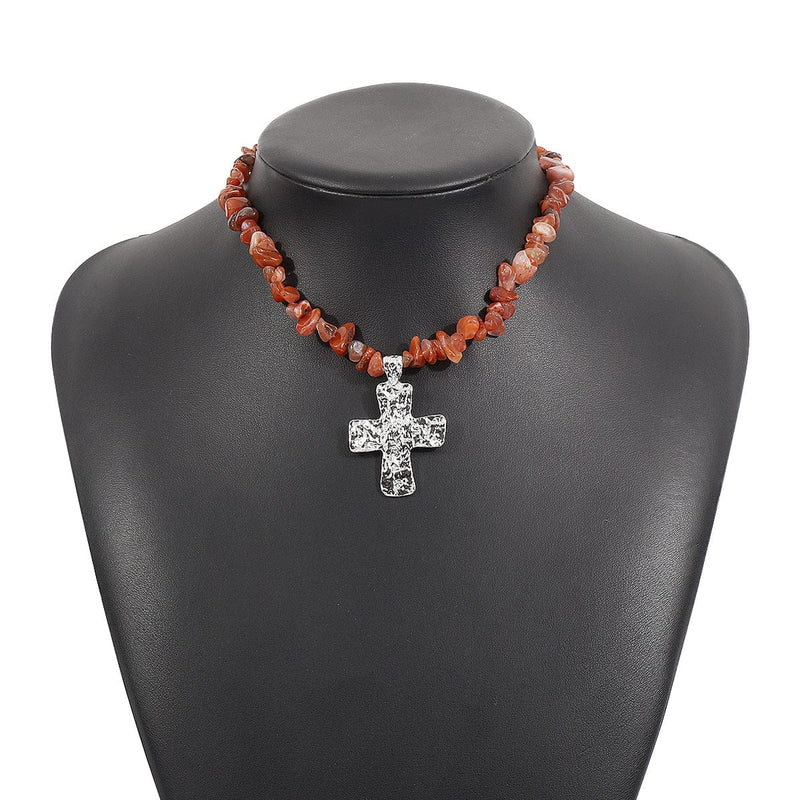 Naturel Stones Cross Necklaces