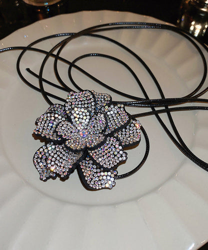 Black Leather Cords Zircon Pendant Necklace