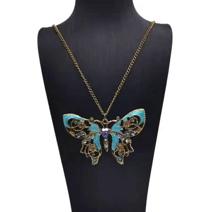 Sterling Silver Alloy Crysta Drop Oil Bronze Butterfly Pendant Sweater