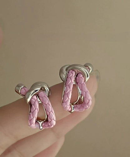 Style Pink Sterling Silver Leather Stud Earrings