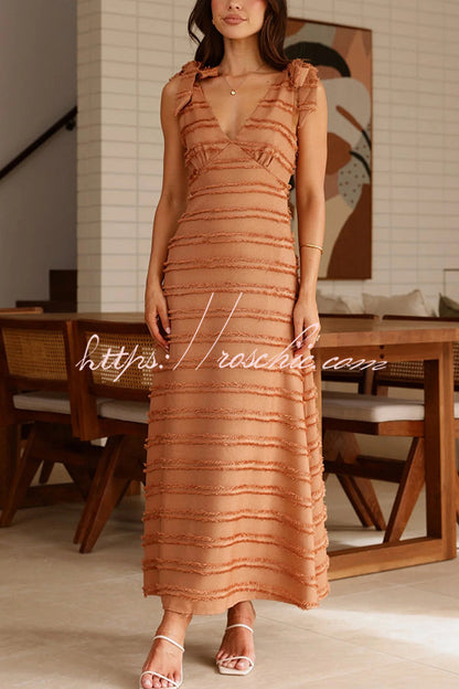 Color V-neck Sling Lace Up Vacation Maxi Dress