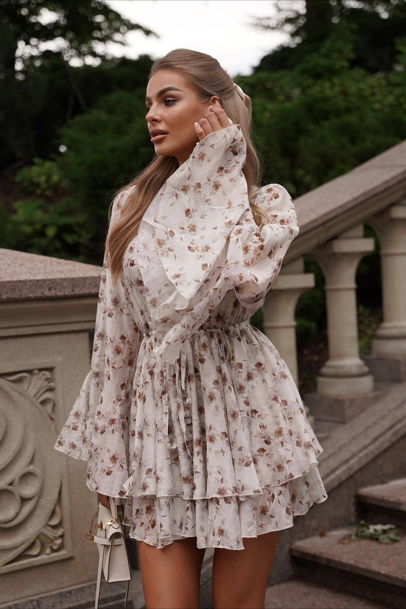 French V-neck Ruffled Mini Dress