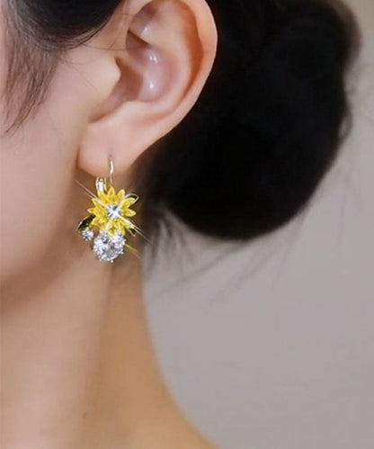 Yellow Sterling Silver Overgild Zircon Sunflower Drop Earrings