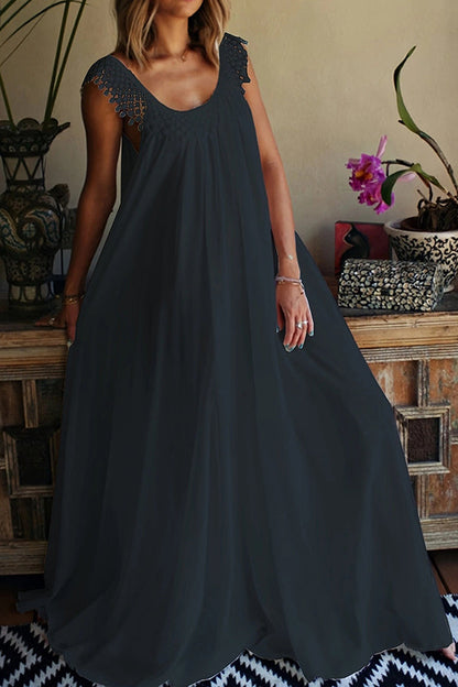 Color Tassel Round Neck Stitching Loose Maxi Dress