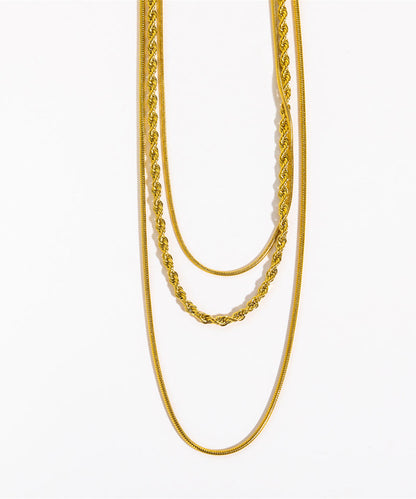 Gold Stainless Steel Alloy Three Layers Necklace
