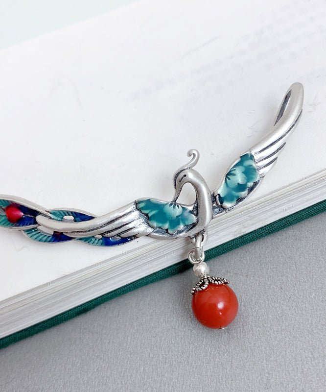 Red Sterling Silver Agate Phoenix Pendant Necklace