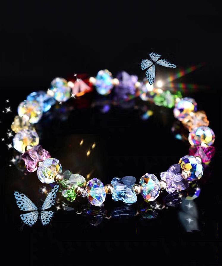 Rainbow Crystal Butterfly Beading Chain Bracelet