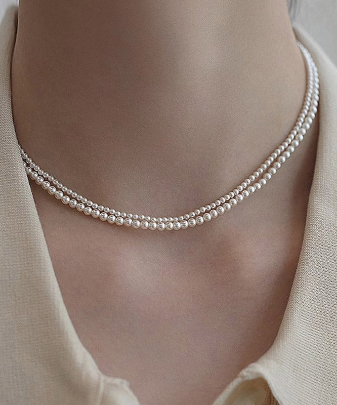White Alloy Pearl Beadi Gratuated Bead Necklace