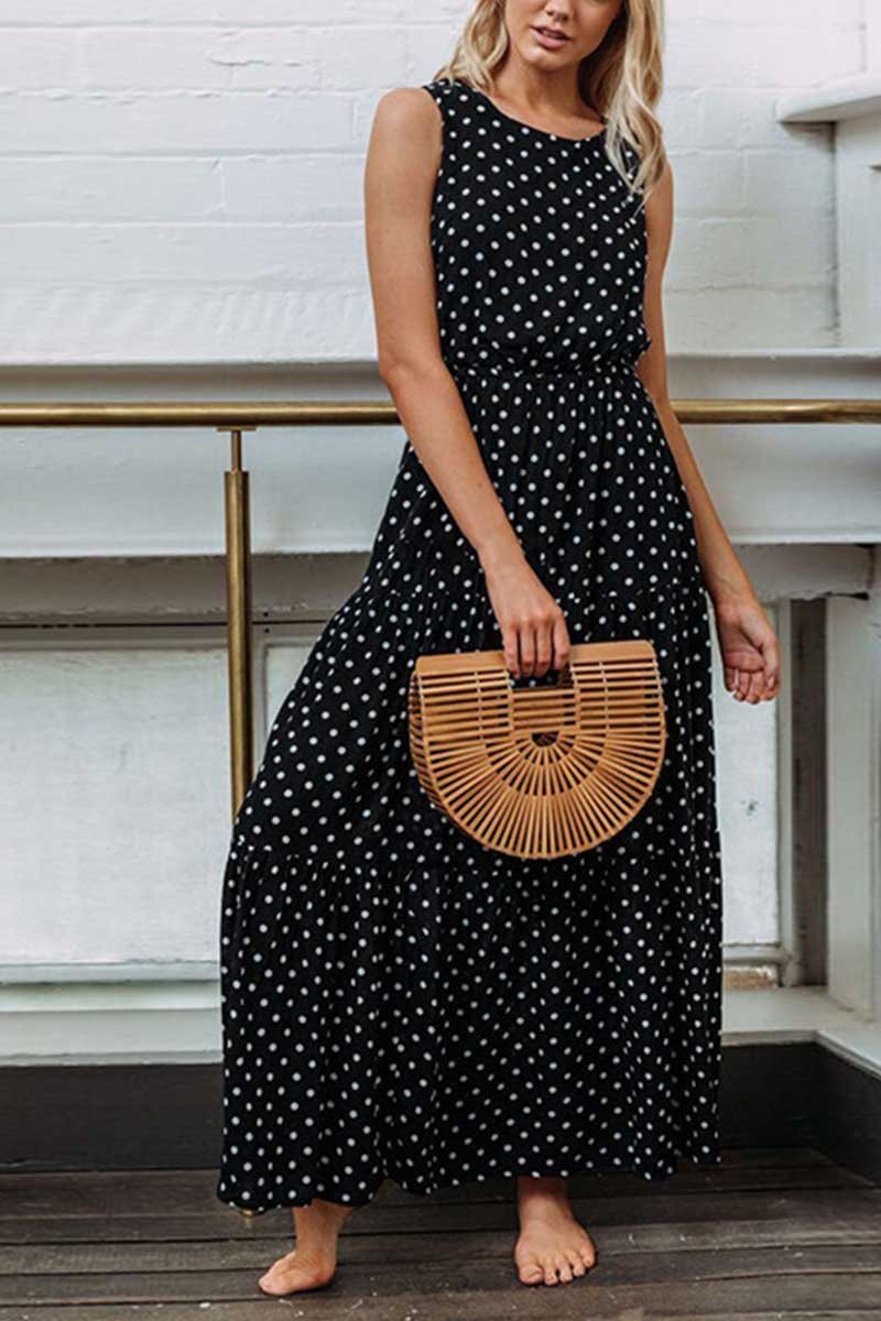 Polka Dot Waist Maxi Dress(2 Colors)