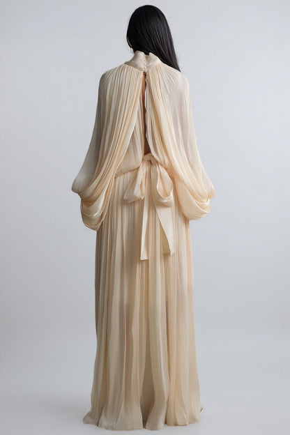 Elizabeth Tie Neck Puff Sleeve Maxi Dress