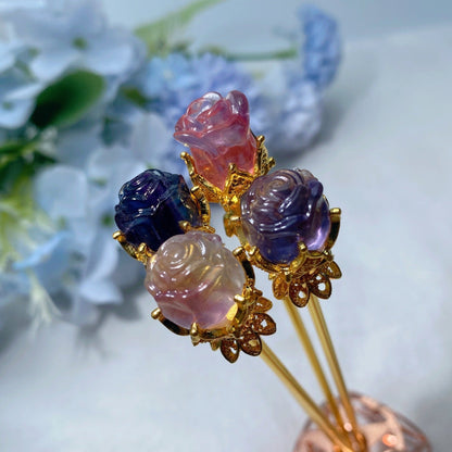 5.5 Inch Fluorite Rose Hairpin Traditional Chinese Style