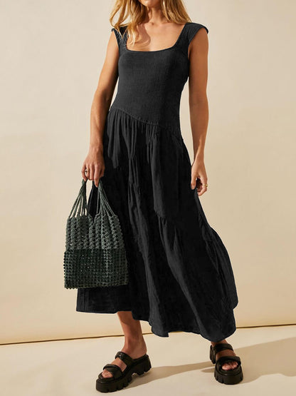 Square Neck Patchwork Maxi Dress