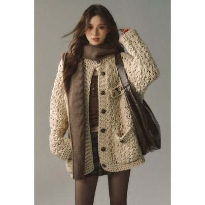 Metallic Knit Cardigan in Oatmeal