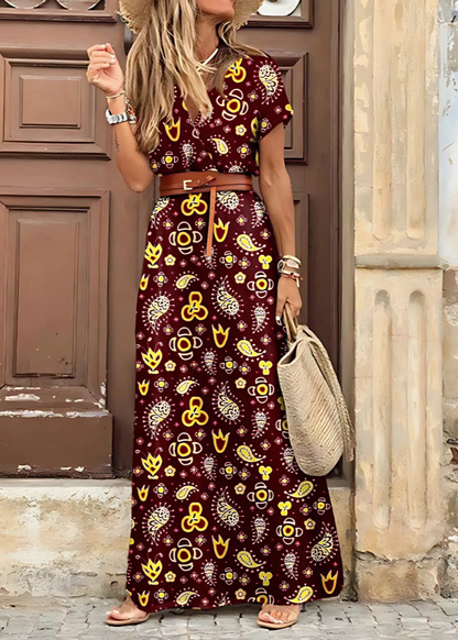 Brynleigh - Graceful Paisley Belted Maxi Dress