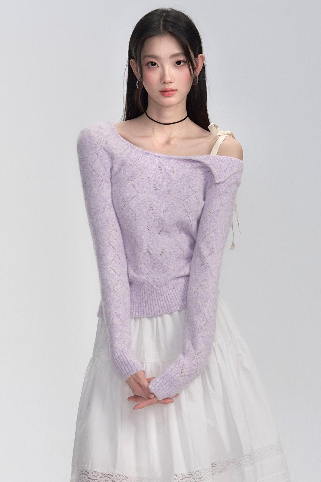 Lavender Diamond Pattern Knit Blouse