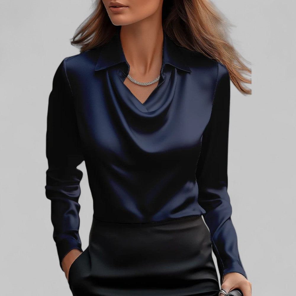 Rose | ’s Draped Neck Long Sleeve Satin Blouses