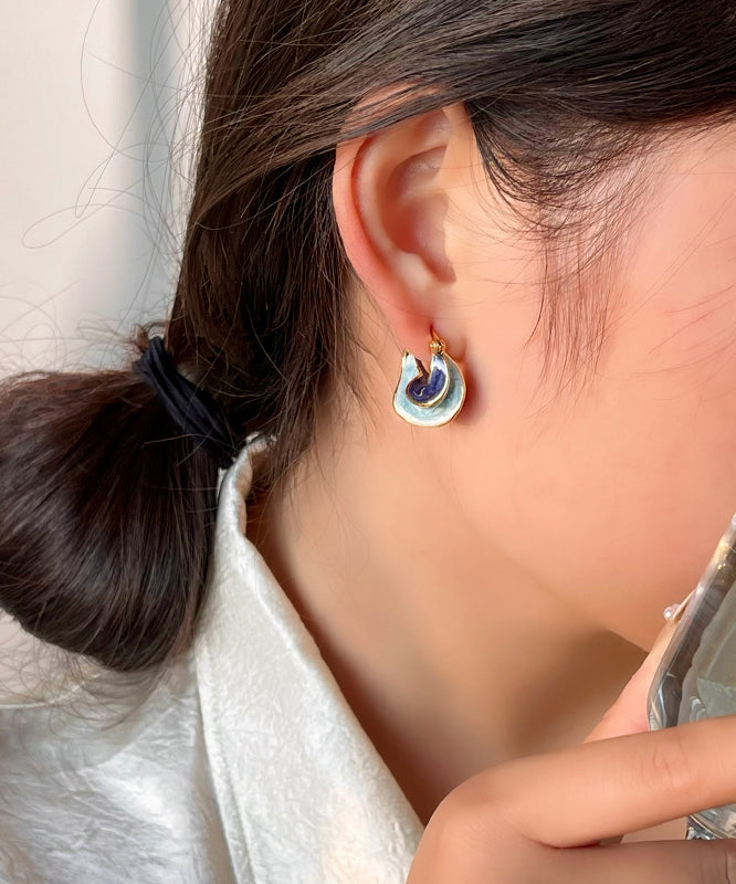 Colorblock Copper Overgild Drip Glaze Spiral Pattern Hoop Earrings