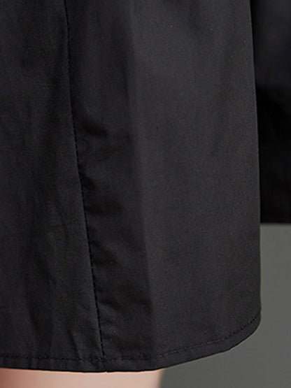 Loose Puff Sleeves Pleated Color Split-joint Round-neck Midi Dresses