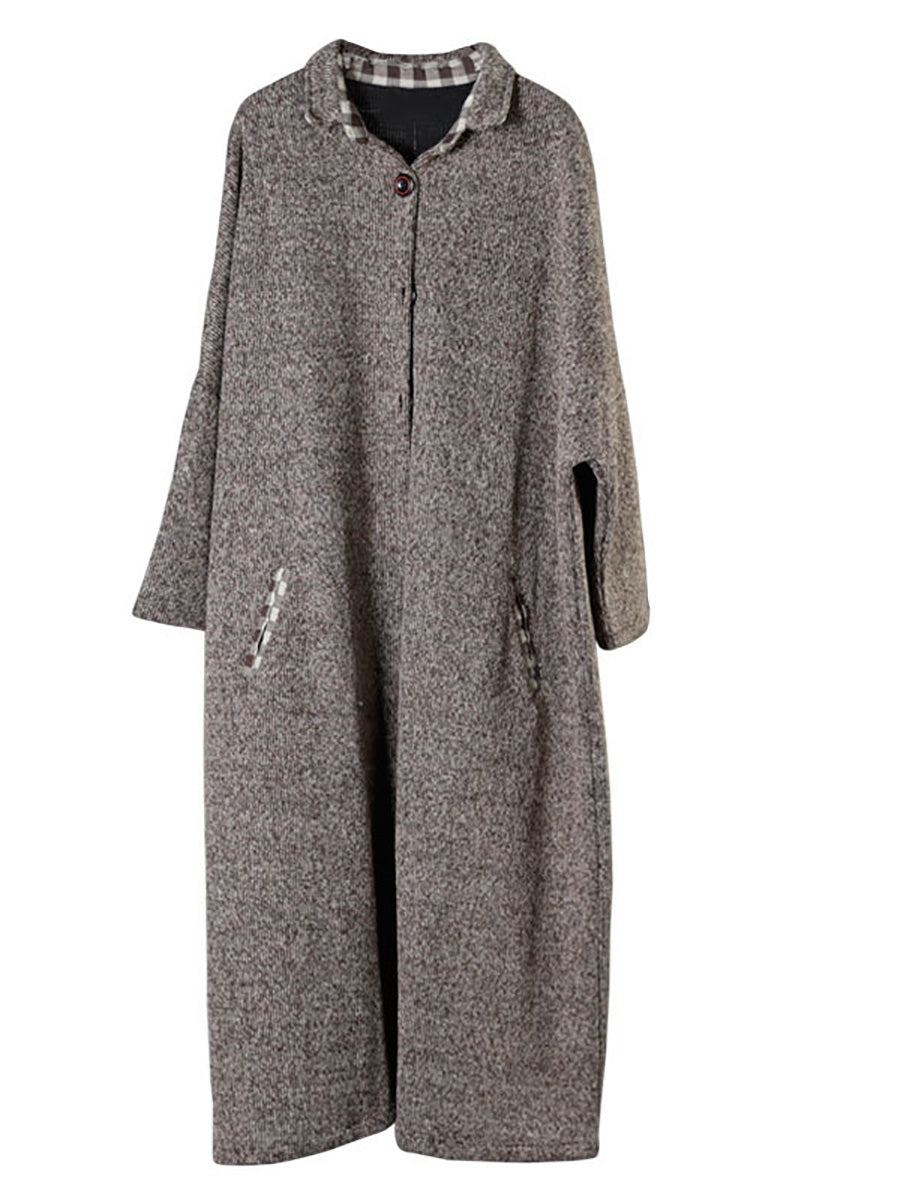 Winter Plaid Spliced Wool Long Cardigan Coat Ah1091